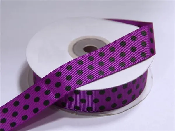 25 Yards 7/8" DIY Purple Grosgrain Black Polka Dot Ribbon Wedding Party Dress Favor Gift Craft Decoration