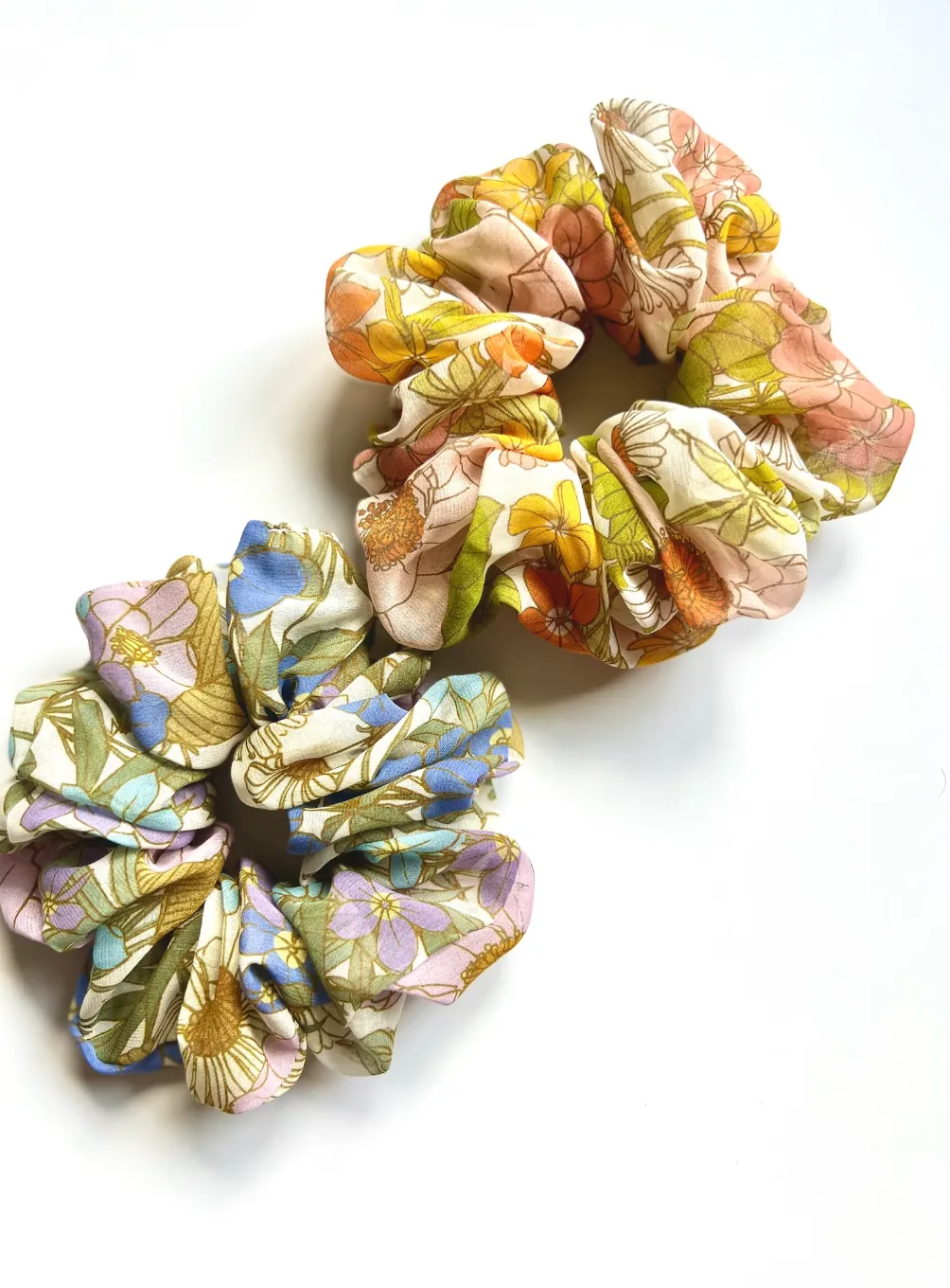 70’s Boho Blooms Floofy Scrunchie | 100% Silk Chiffon | Spring Florals | Jumbo Oversize Scrunchie