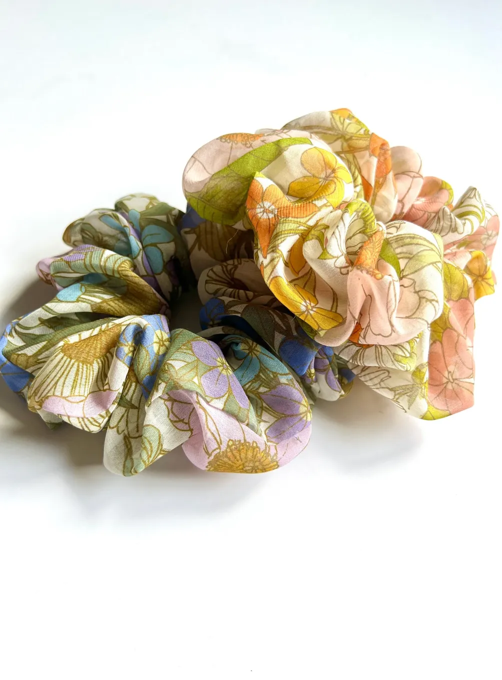 70’s Boho Blooms Floofy Scrunchie | 100% Silk Chiffon | Spring Florals | Jumbo Oversize Scrunchie