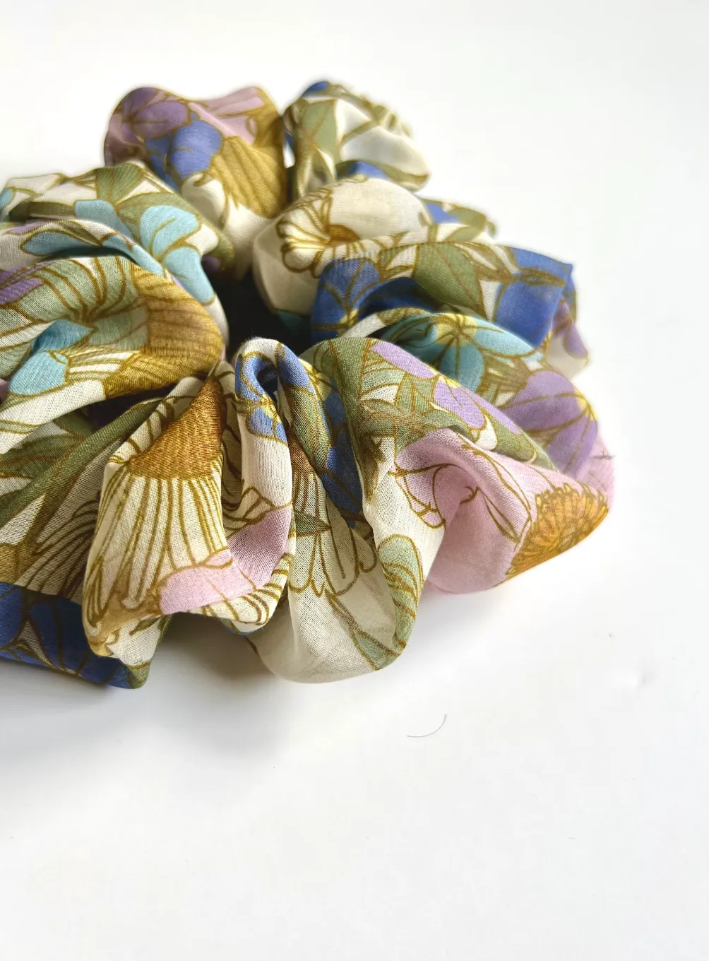 70’s Boho Blooms Floofy Scrunchie | 100% Silk Chiffon | Spring Florals | Jumbo Oversize Scrunchie