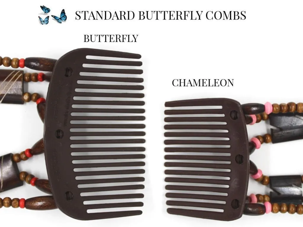 African Butterfly Chameleon Hair Comb - Beada Tube Brown 25