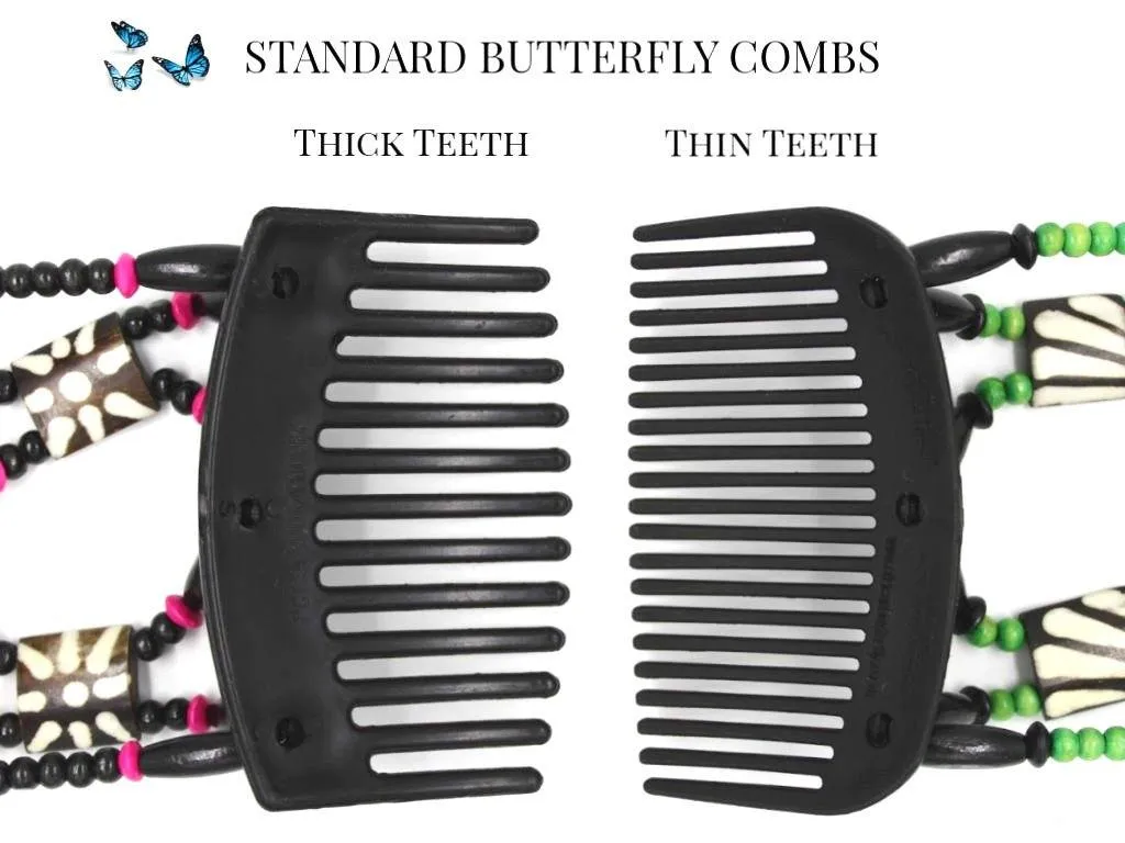 African Butterfly Thick Hair Comb - Beada Black 84