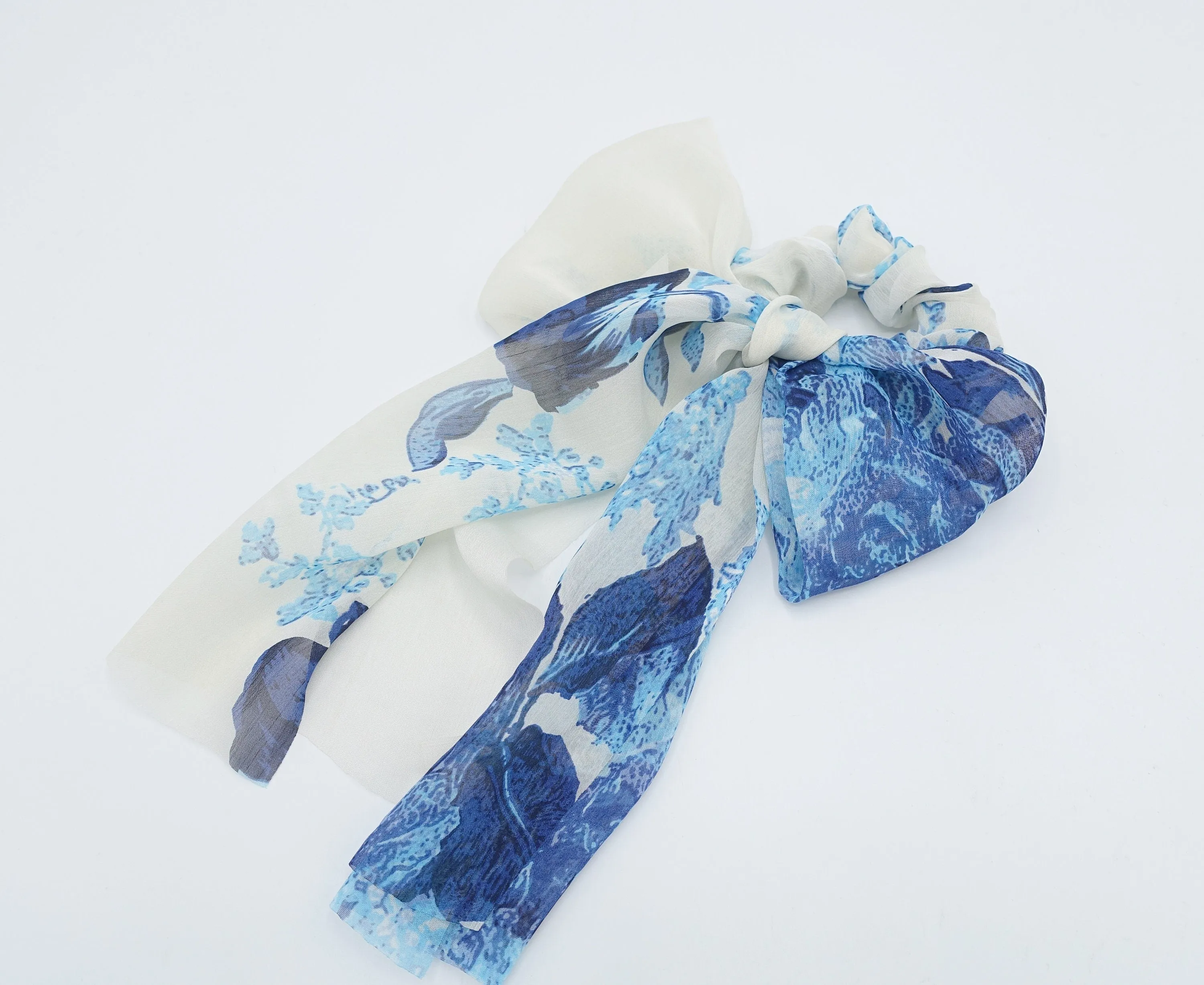 big flower print chiffon scarf scrunchies bow knot hair elastic scrunchie for women