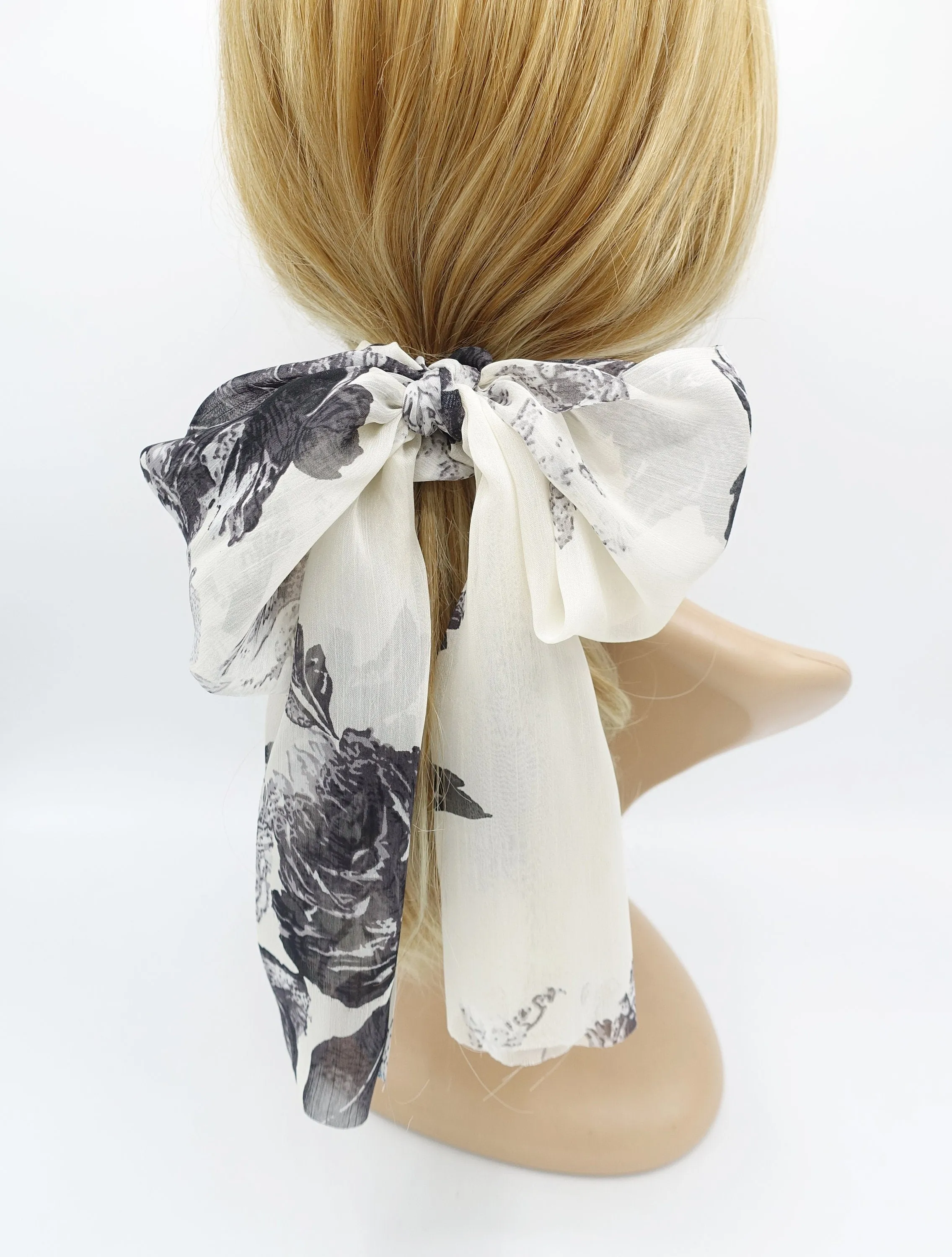 big flower print chiffon scarf scrunchies bow knot hair elastic scrunchie for women