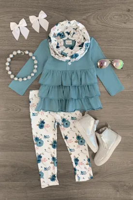 Blue & White Floral Scarf Set