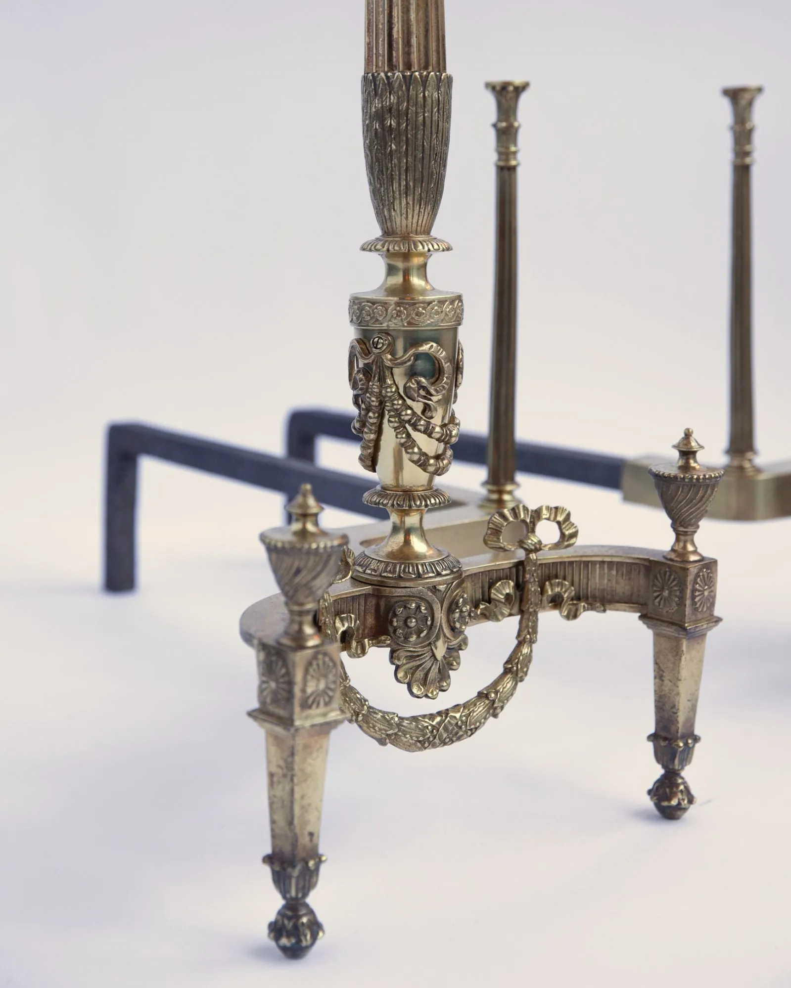 Bronze Classical Andirons with Fluted Columns