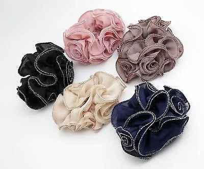 Chiffon Flower Glittering Fiber Edge Trim  Elastic Ponytail Holder Scrunchies