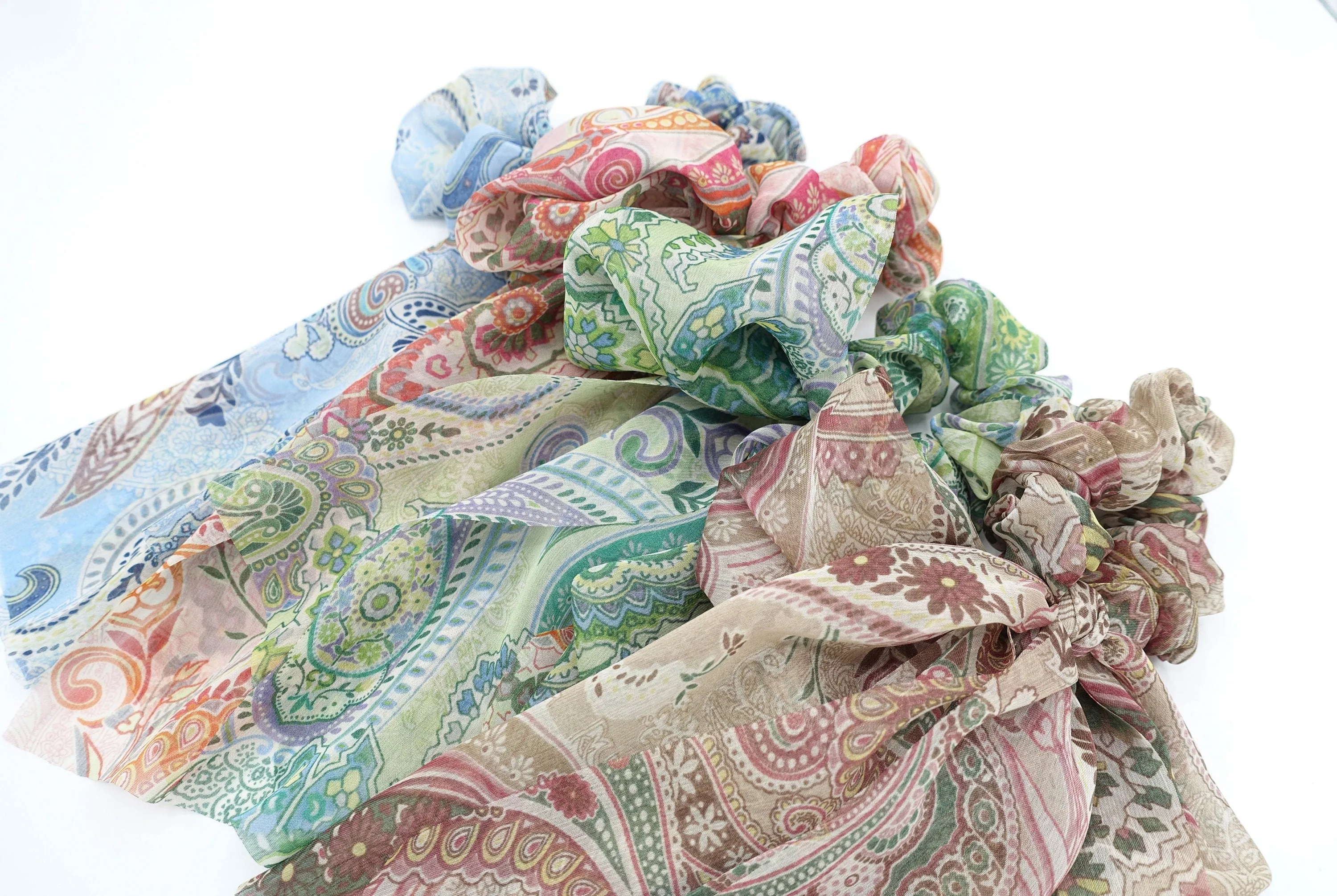 chiffon scarf scrunchies paisley print bow knot hair elastic scrunchie for women