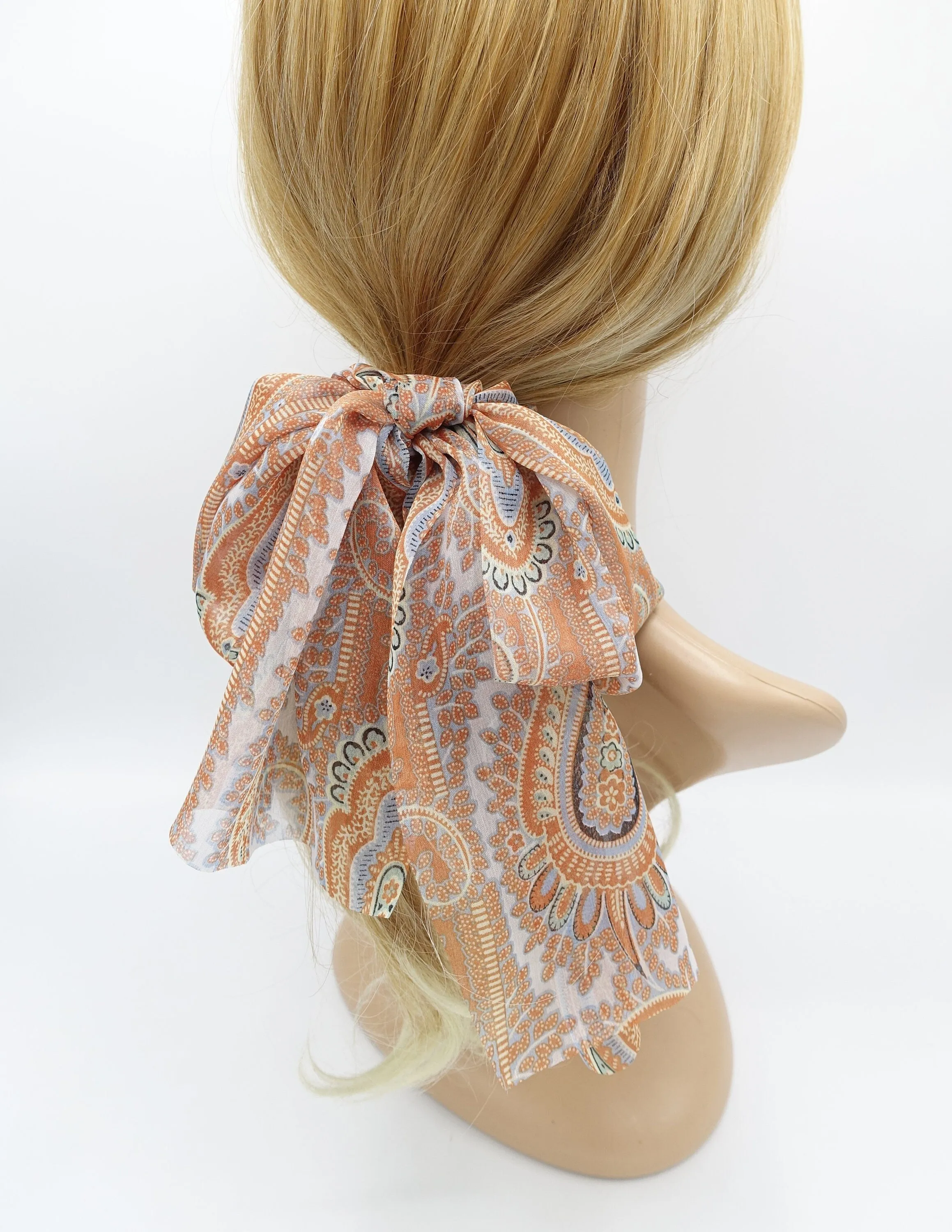 chiffon scarf scrunchies paisley print bow knot hair elastic scrunchie for women