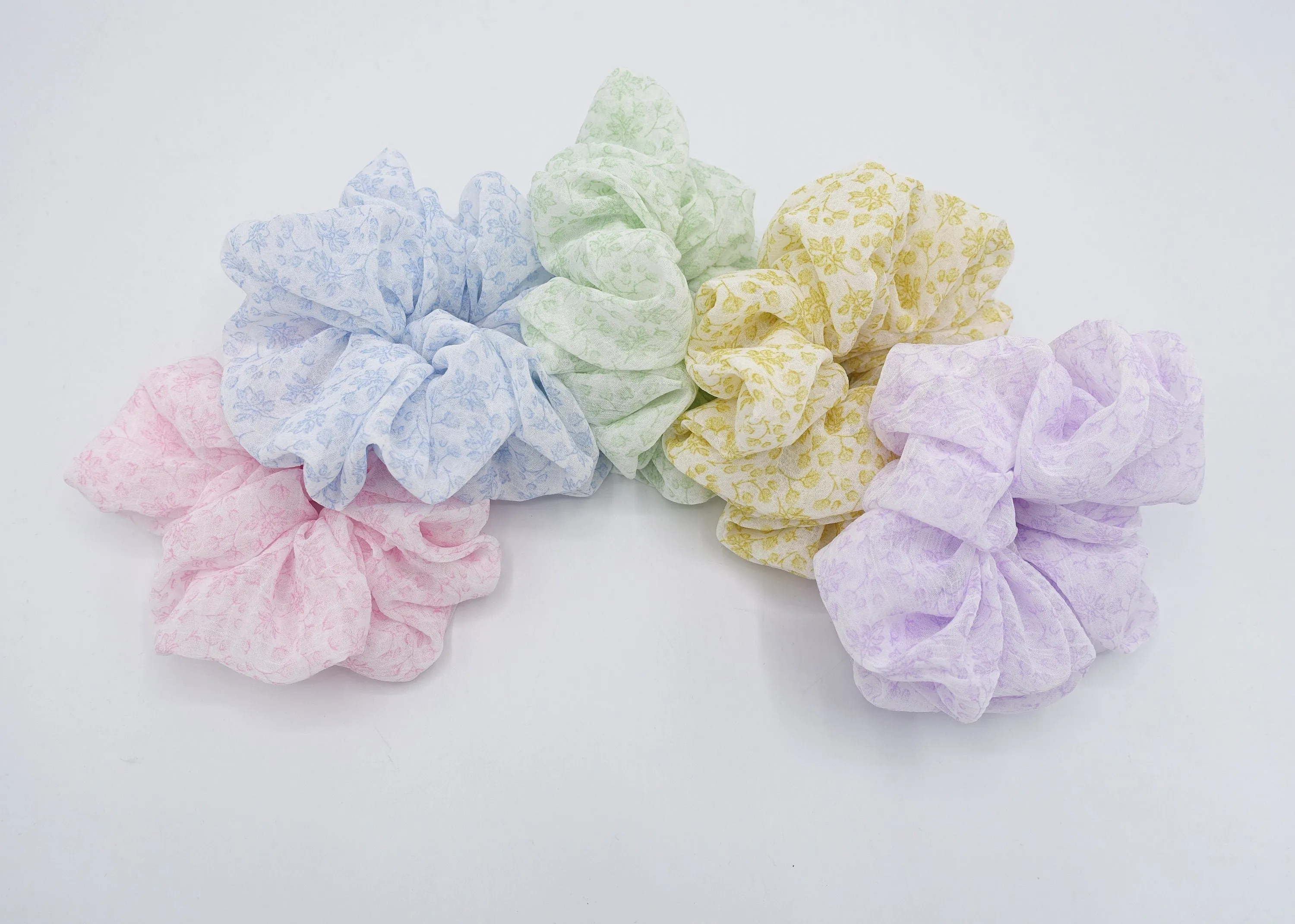 chiffon scrunchies, floral scrunchies, pastel scrunchies for women