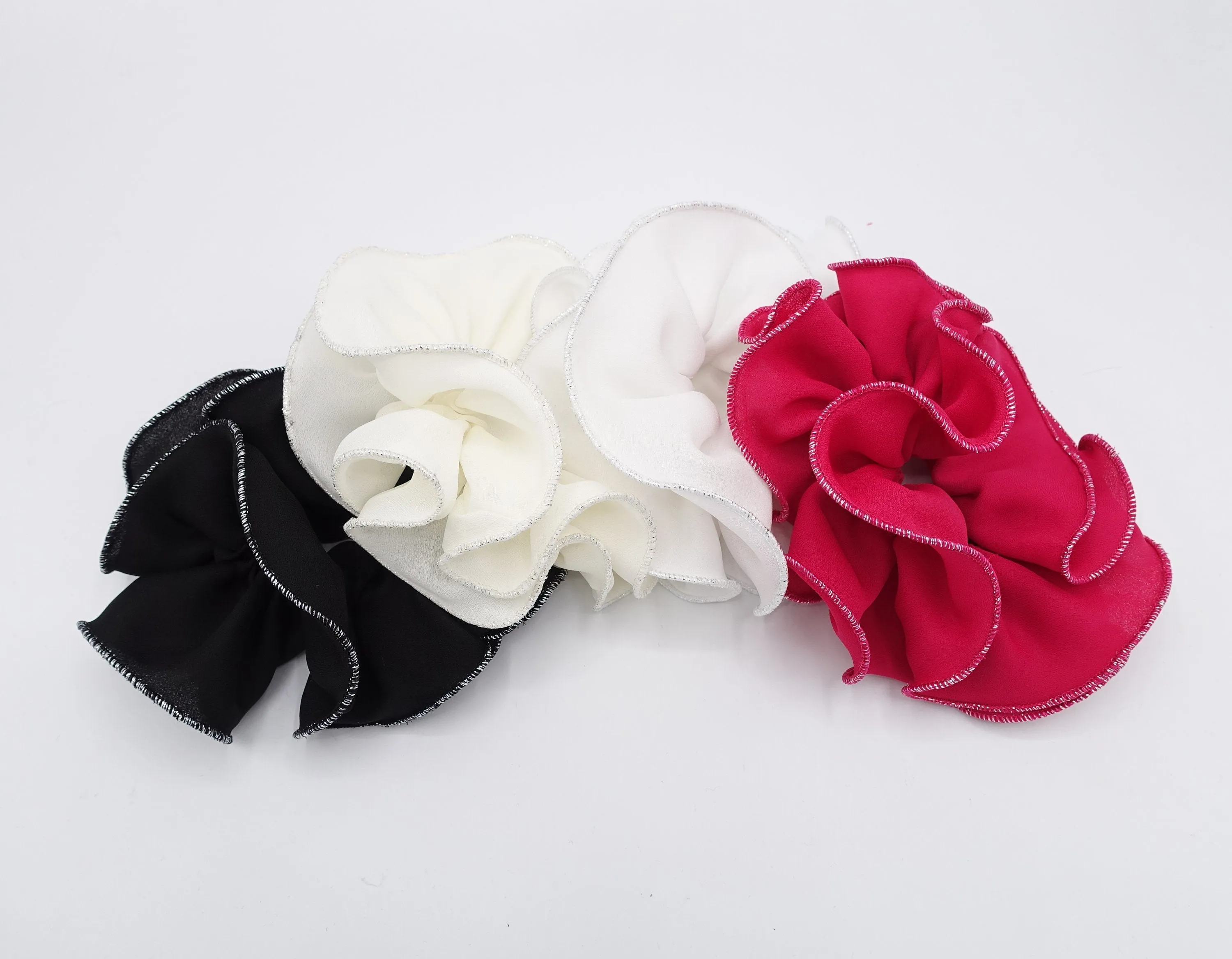 chiffon scrunchies, glittering edge scrunchies for women