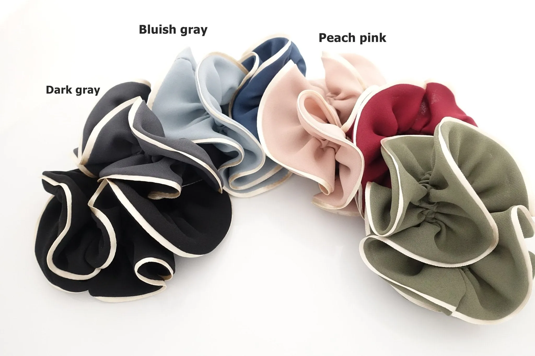 chiffon scrunchy glossy 2 edge trim scrunchies women hair accessories