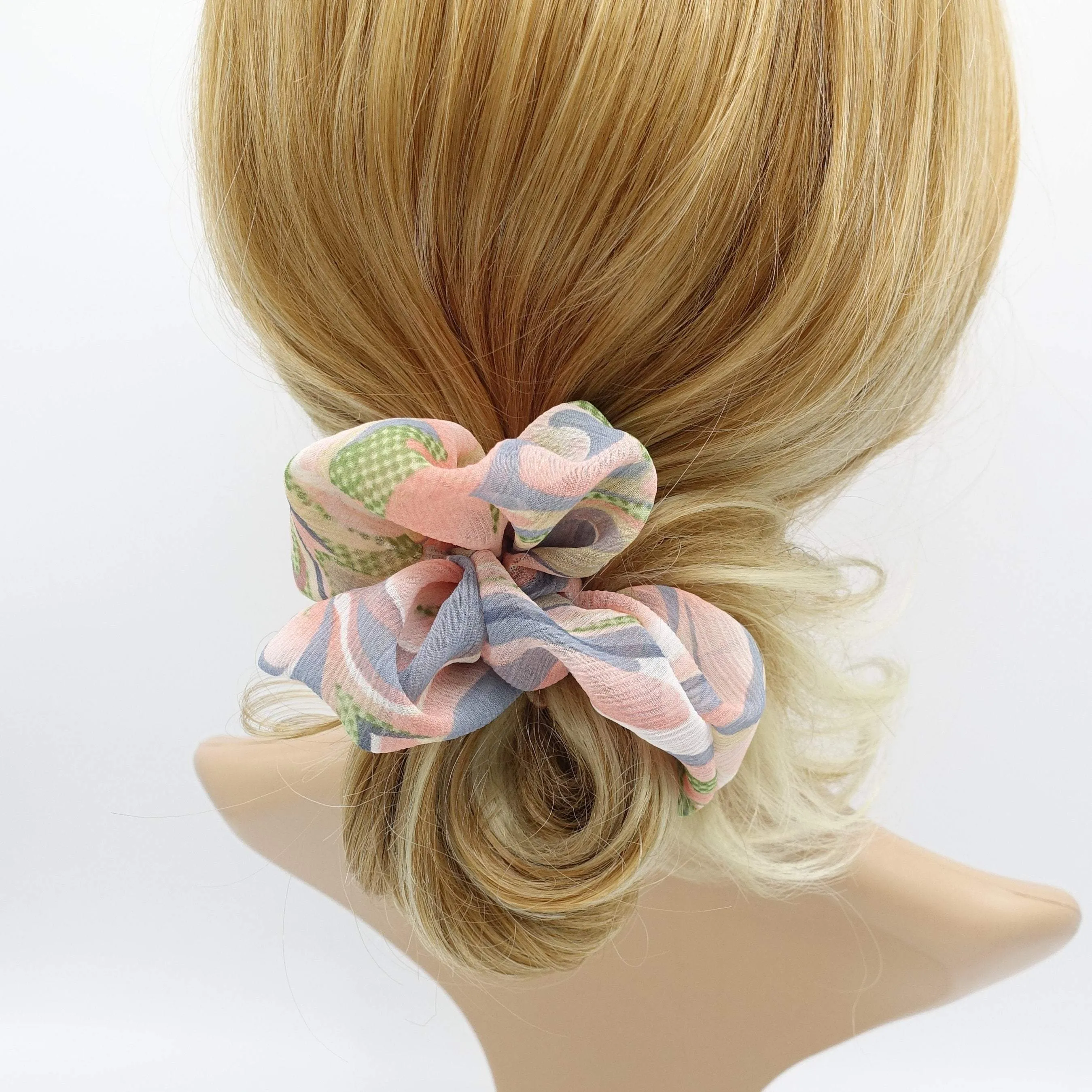 chiffon wave print scrunchies hair elastic accessory for women