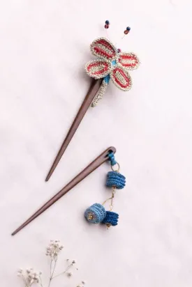 Crochet Butterfly & Tiki Hair Sticks (Pair)