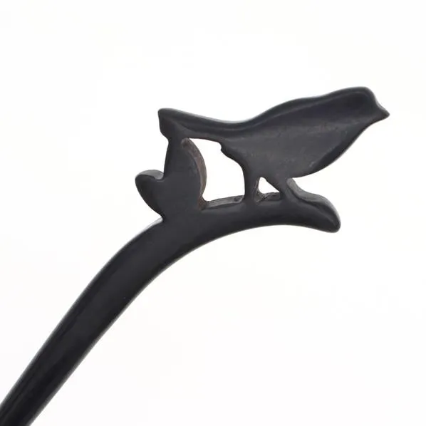 Crystalmood Handmade Carved Ebony Wood Hair Stick Sparrow B