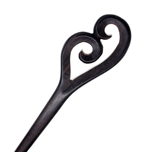 Crystalmood Handmade Carved Wood Hair Stick Laced Heart Ebony B