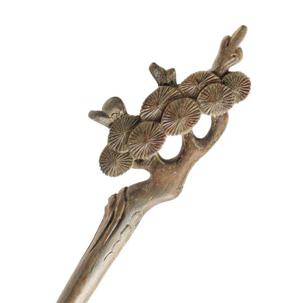 CrystalMood Handmade Carved Wood Hair Stick Pine Tree