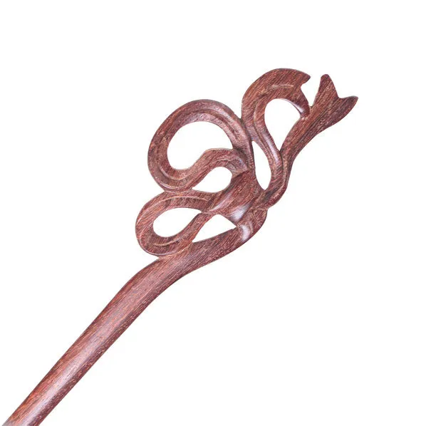 CrystalMood Handmade Carved Wood Hair Stick Ribbons