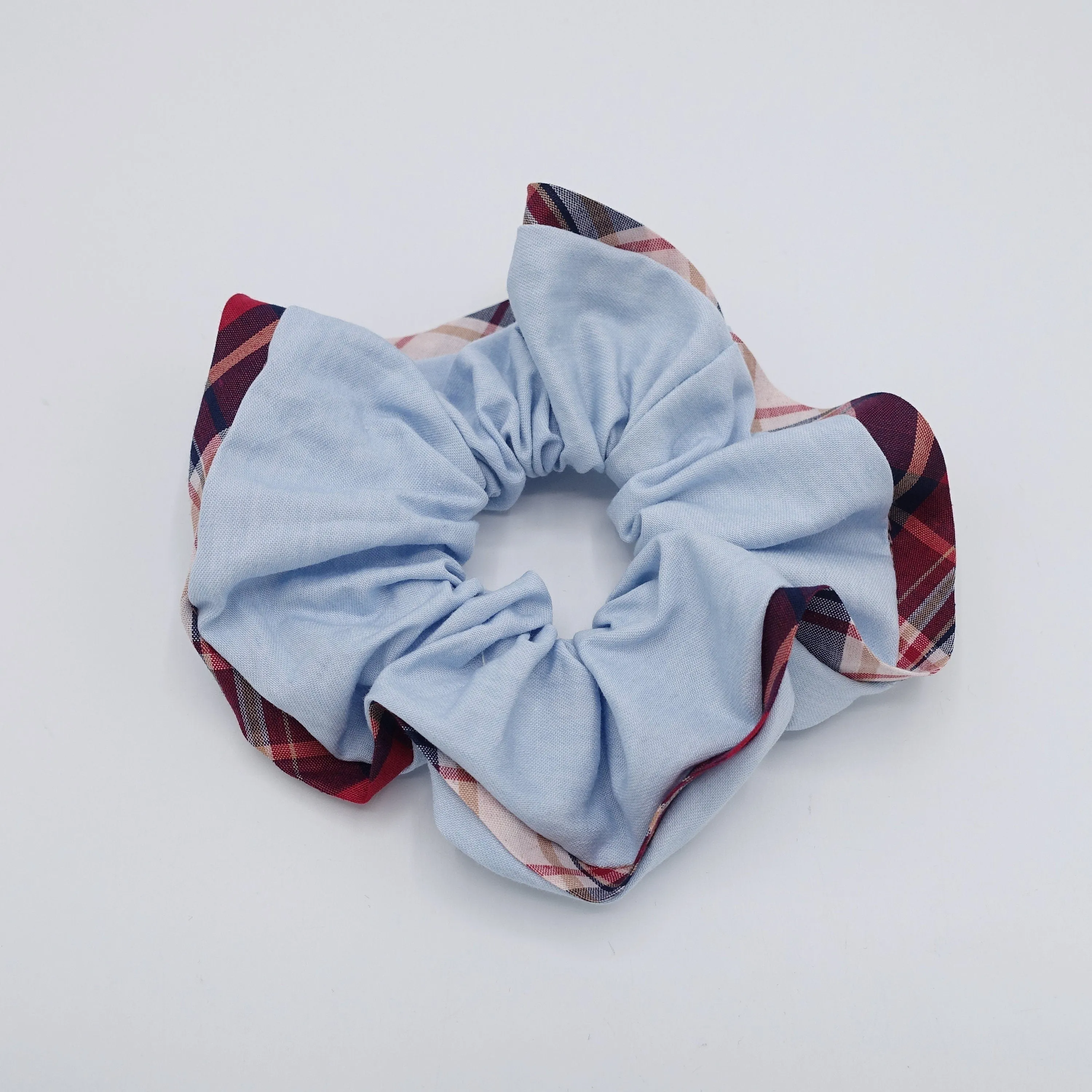 denim scrunchies, check edge scrunchies