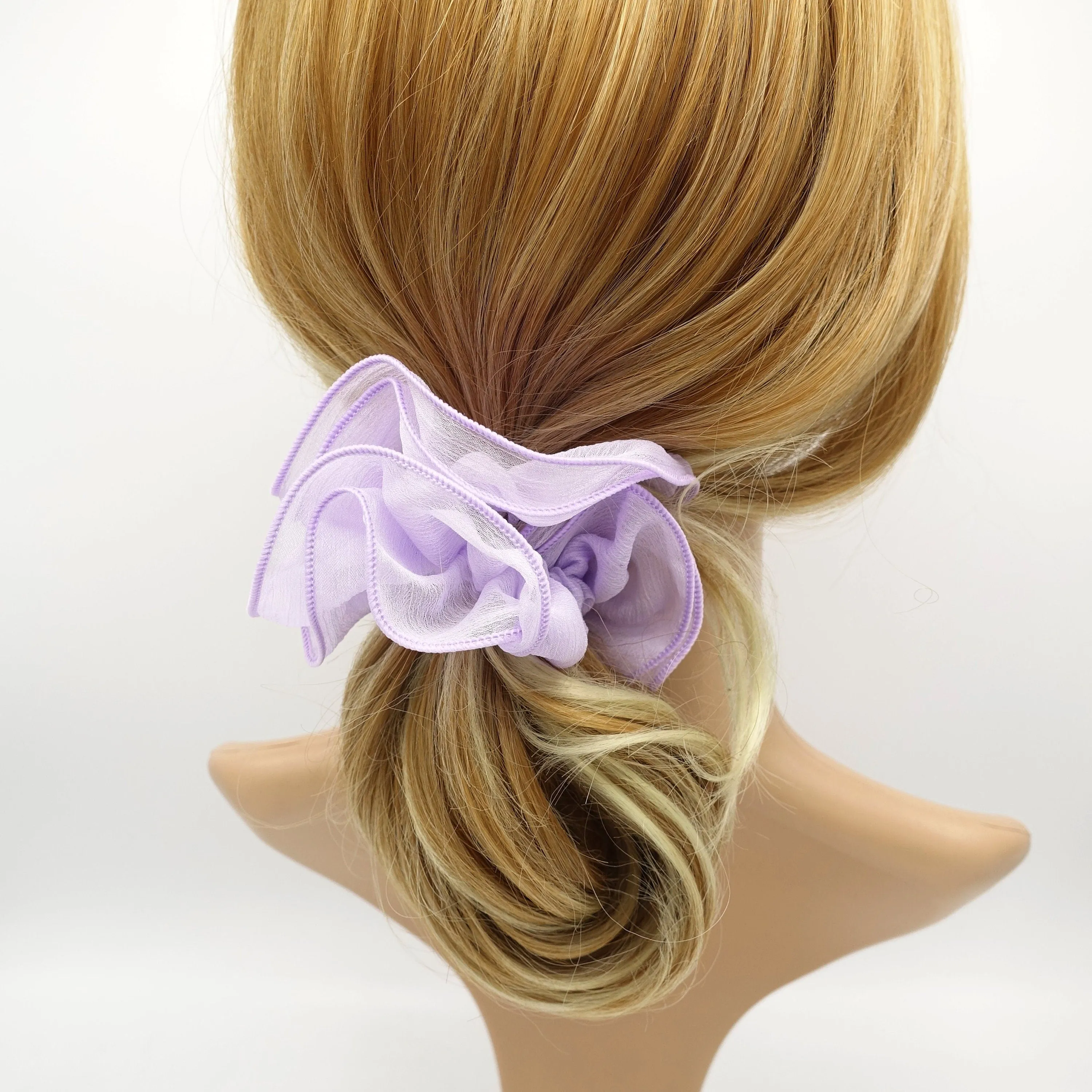 double edge crinkled chiffon scrunchies solid sheer hair elastic scrunchie