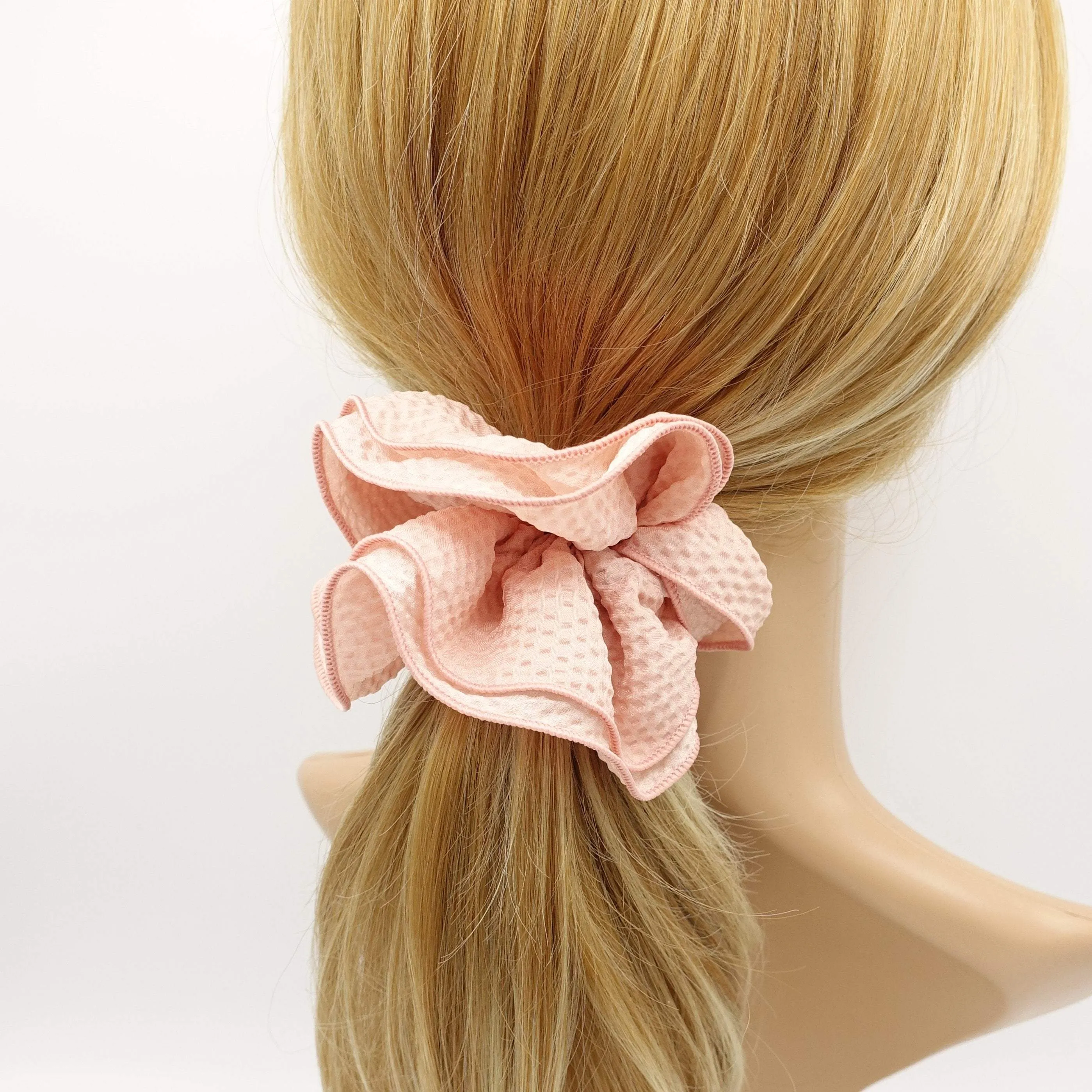 embossed pattern double edge scrunchies hair accessory for women