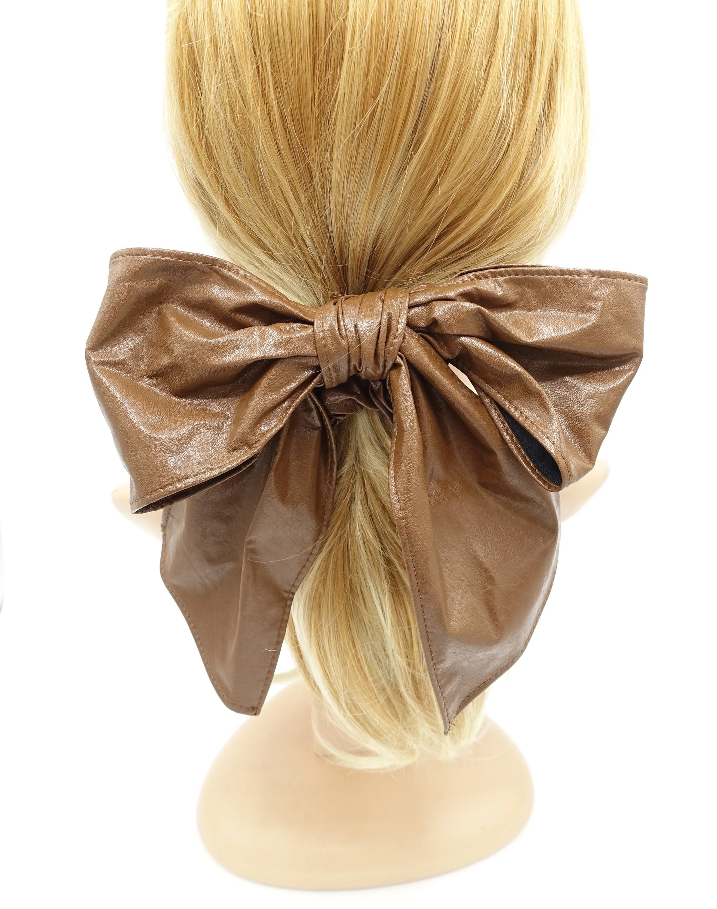 faux leather bow knot scrunchies stylish tail bow hair tie accessory for women