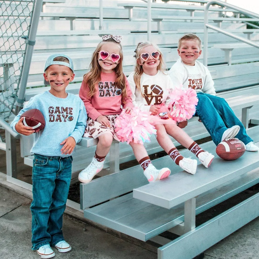 Football Love Tulle Bow Clip - Game Day Kids Hair Clip