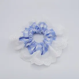 gingham scrunchies, eyelet lace scrunchies, cotton hair tie for women