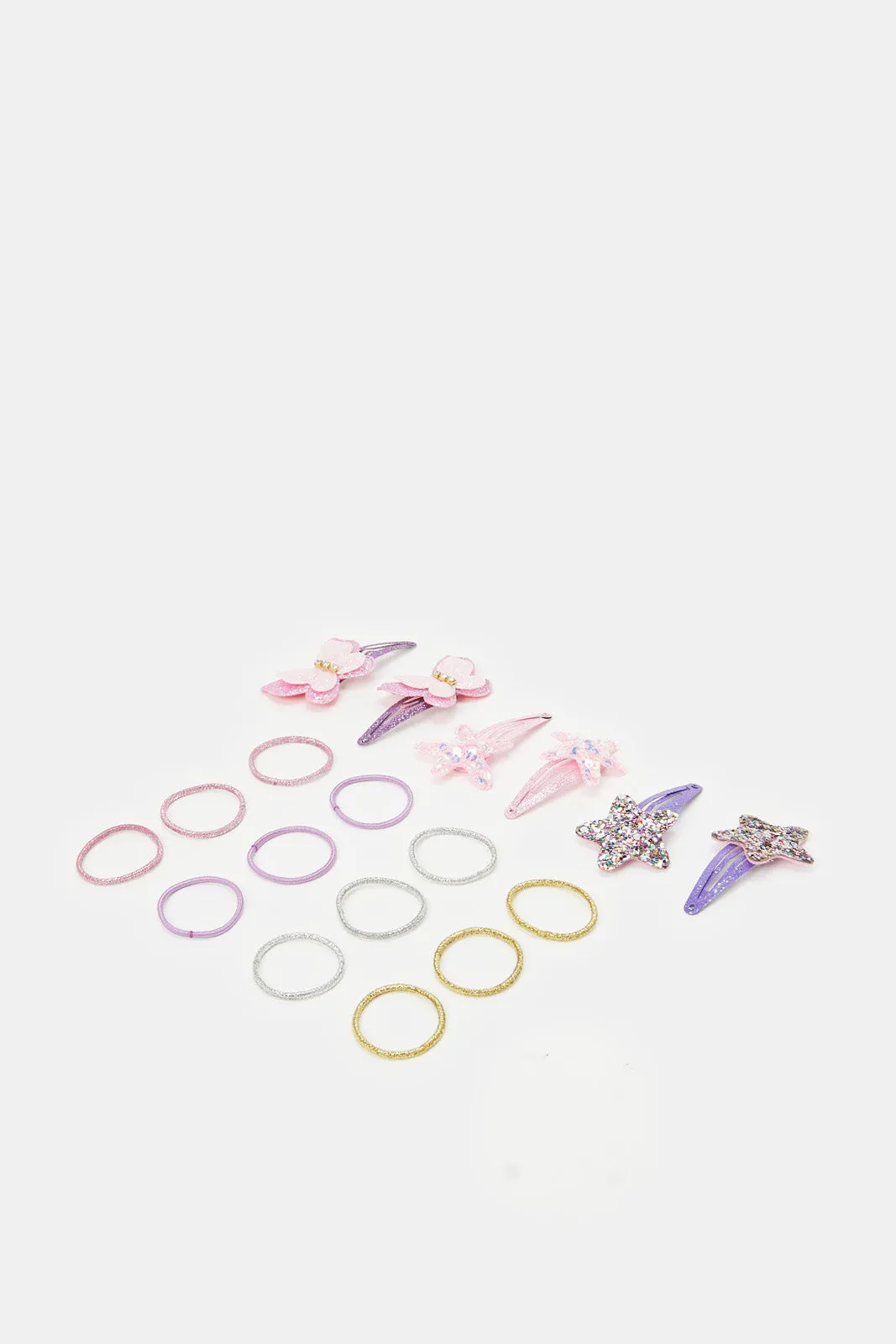 Girls Assorted Embellished Hair Clips And Ties (Pack of 18)