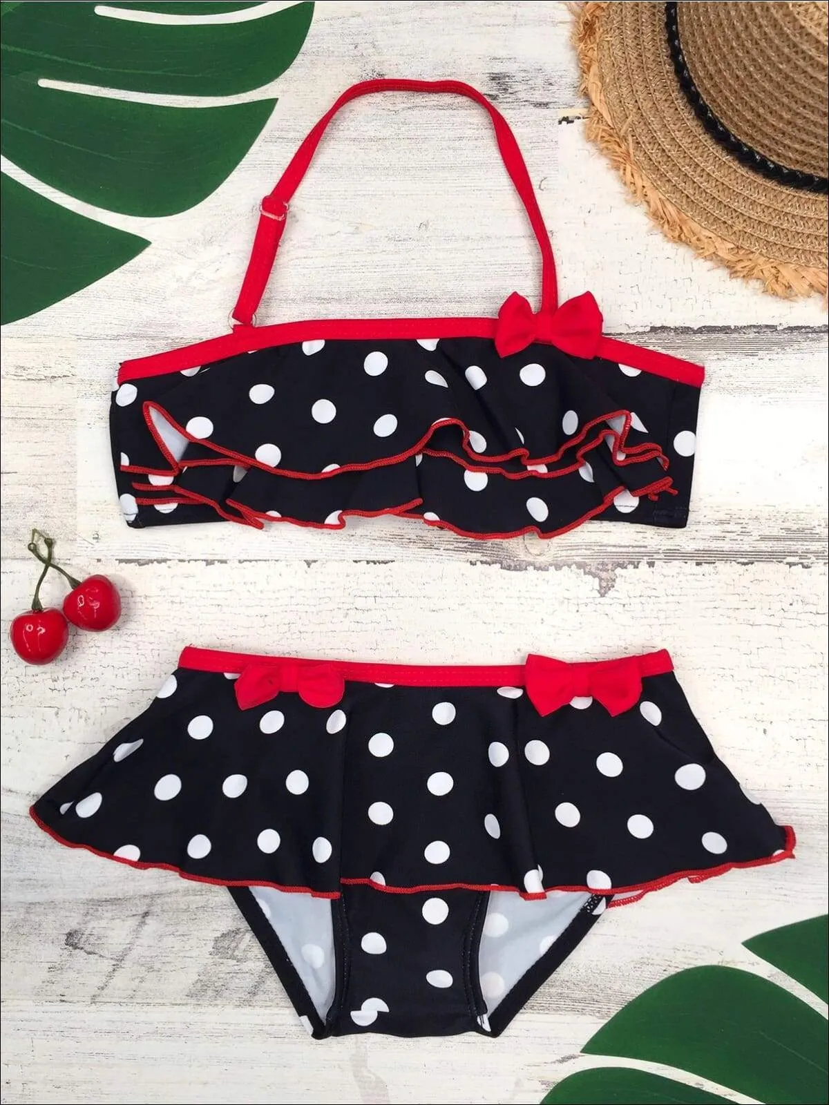 Girls Dots For Days Two Piece Swimsuit with Bows