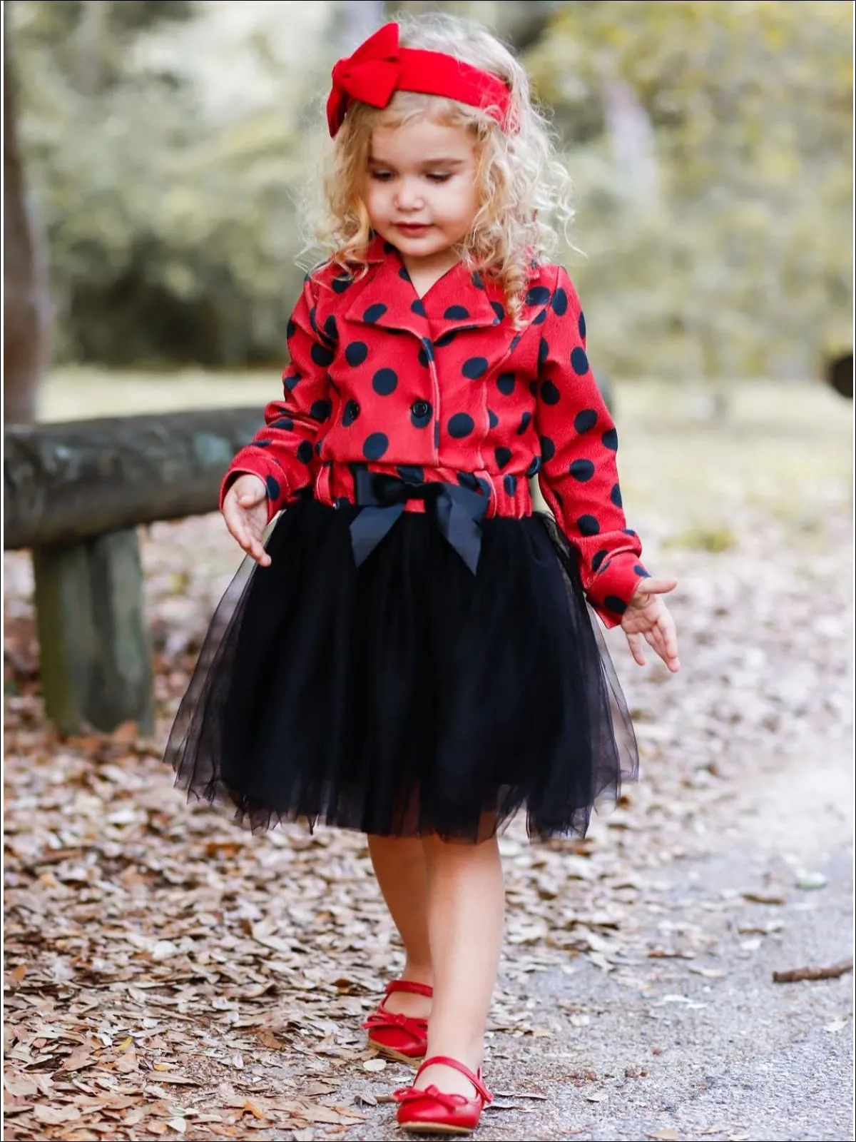 Girls Red And Black Polka Dot Blazer Tutu Dress with Bow