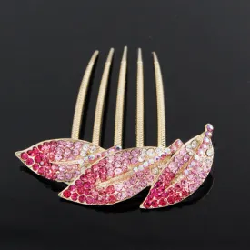 Gold Finish Rhinestone Leaves French Twist Up-do Comb