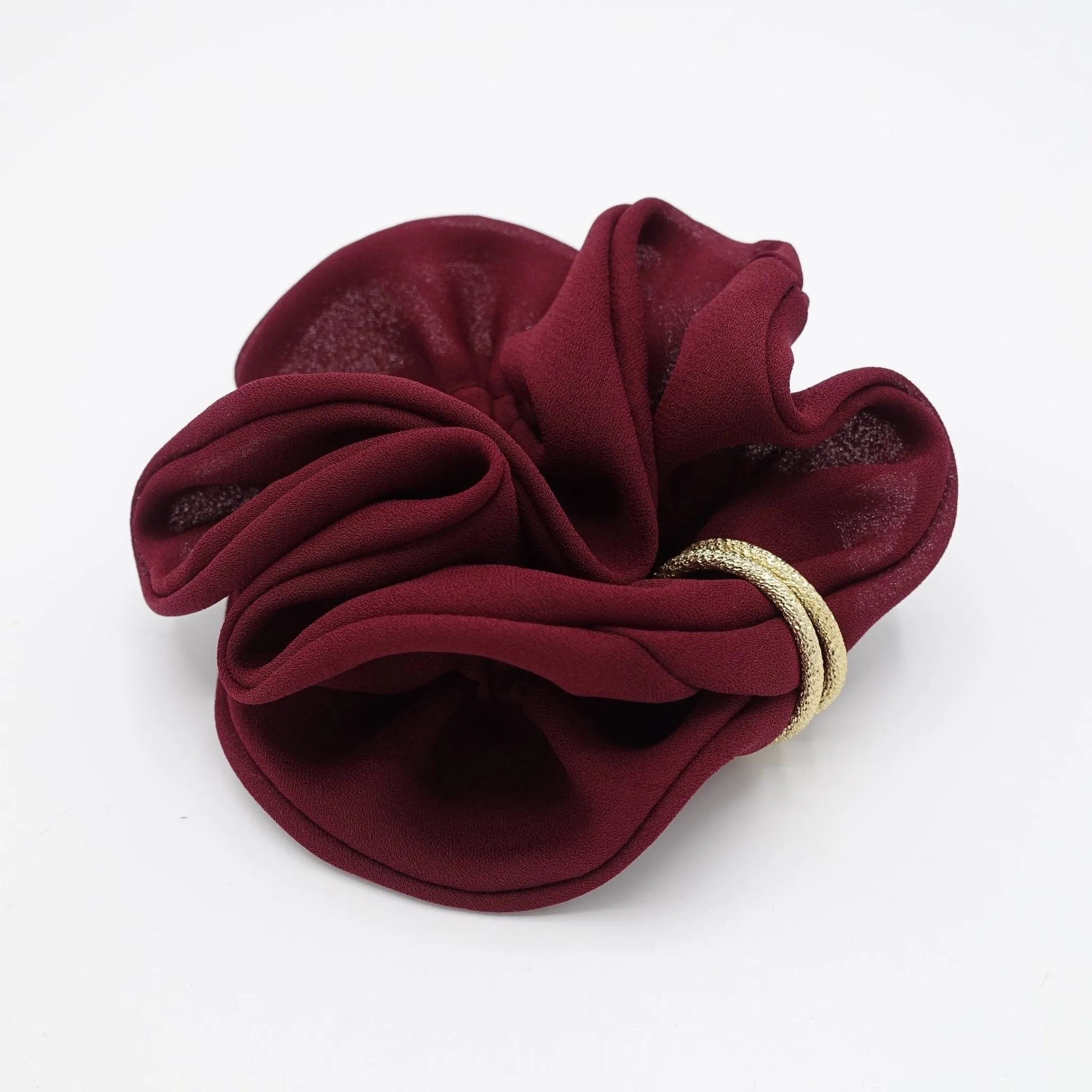 golden ring decorated chiffon scrunchies women hair accessory