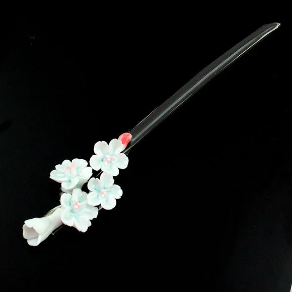 Handmade Porcelain China Hair Stick Peach Flower