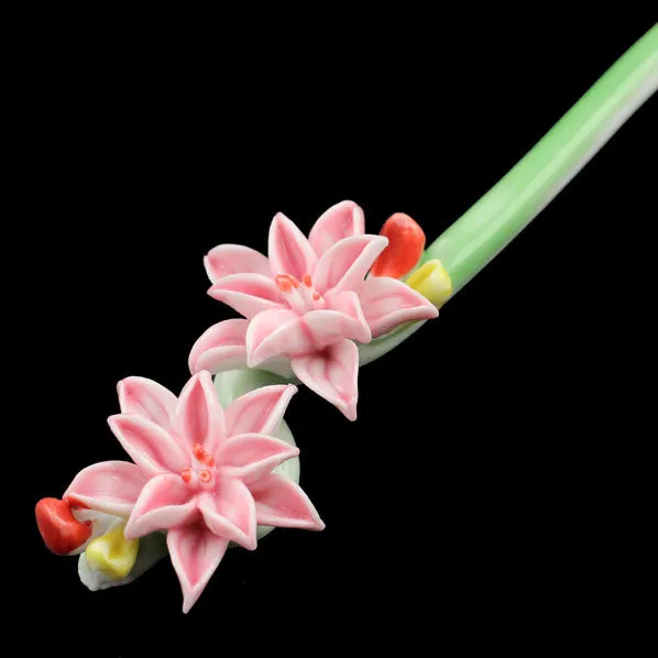 Handmade Porcelain China Hair Stick Water Lilies