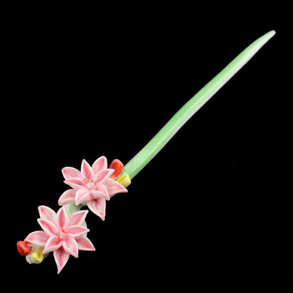 Handmade Porcelain China Hair Stick Water Lilies