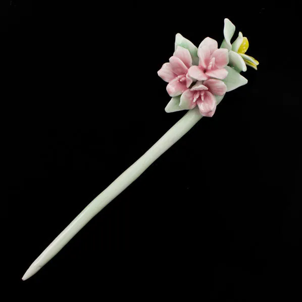 Handmade Porcelain China Orchid Hair Stick Pink