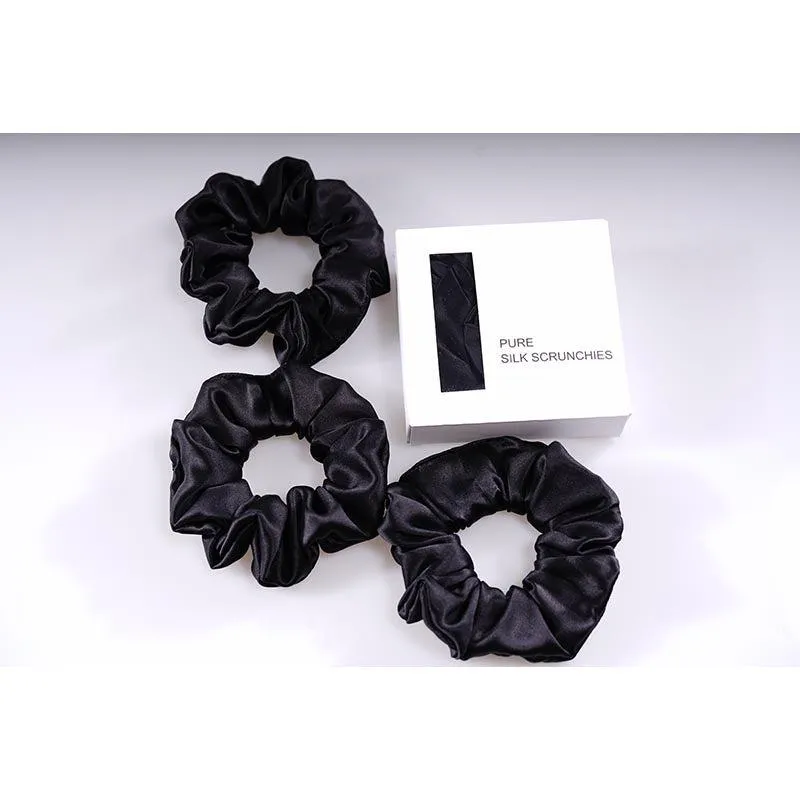 Large Silk Hair Scrunchies - Black - 3 Pack - Dropshipping