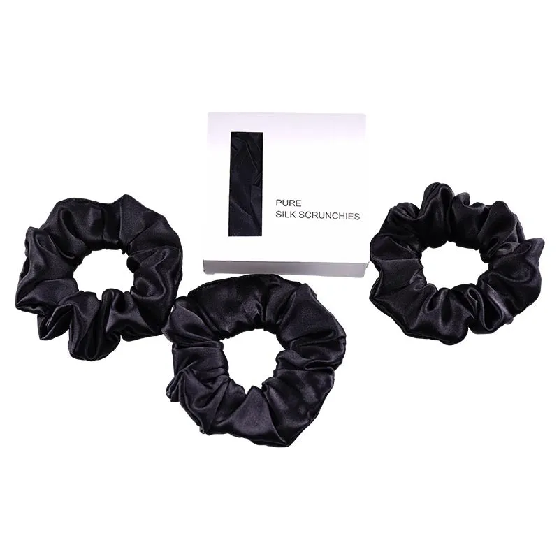 Large Silk Hair Scrunchies - Black - 3 Pack - Dropshipping