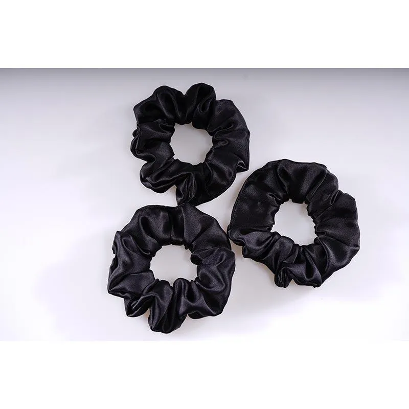 Large Silk Hair Scrunchies - Black - 3 Pack - Dropshipping