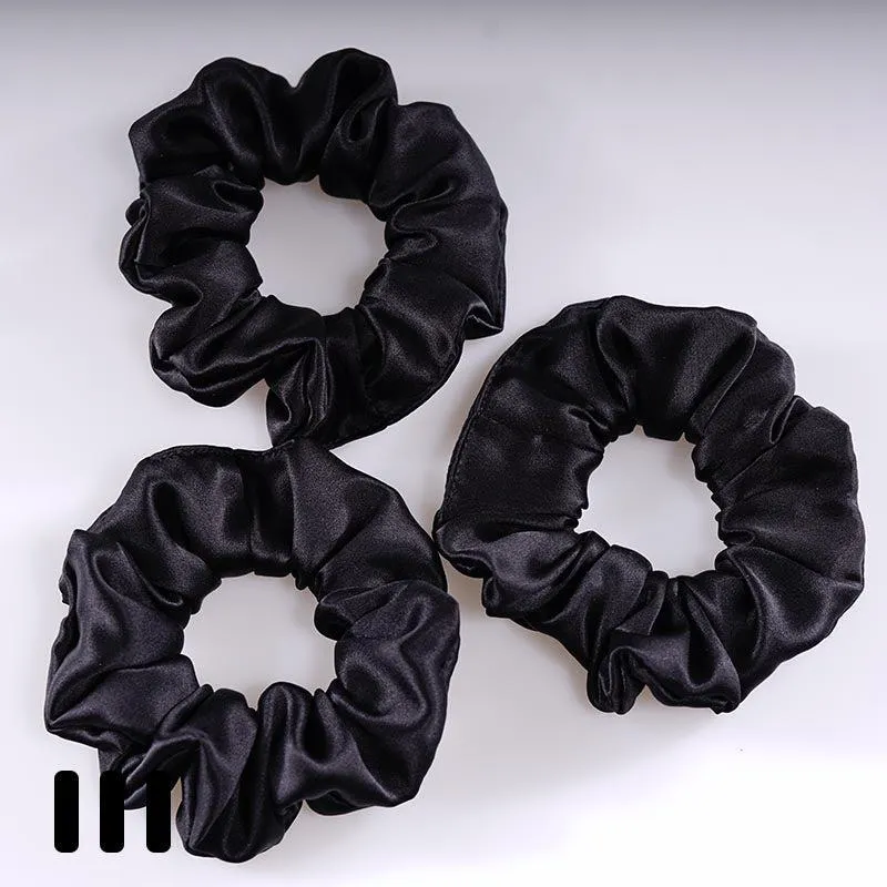 Large Silk Hair Scrunchies - Black - 3 Pack - Dropshipping