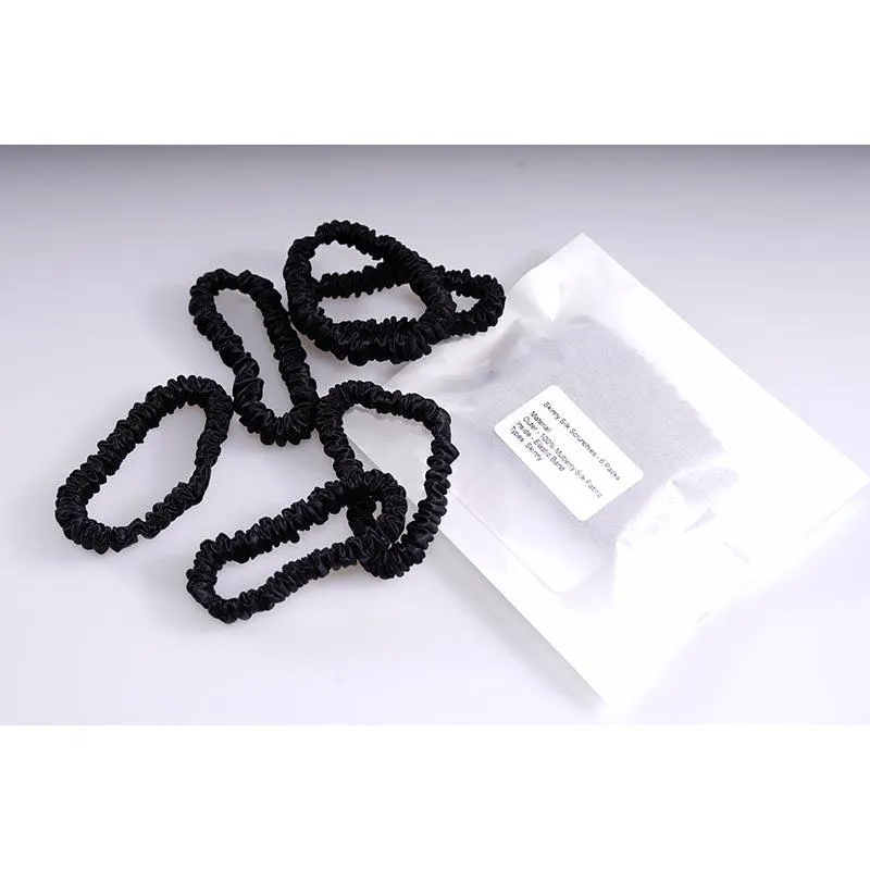 Mini silk scrunchies - Black - 6 pack - dropshipping