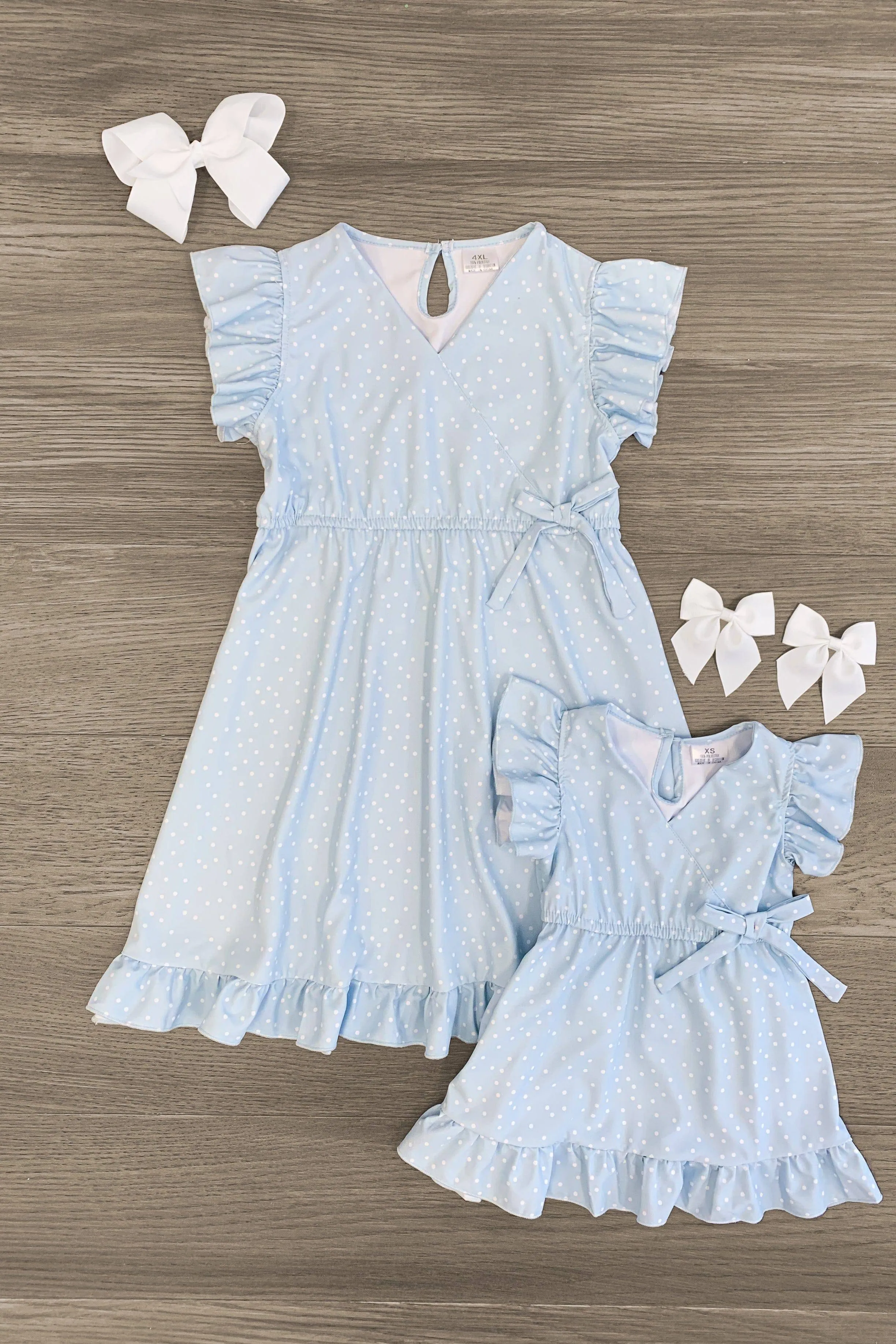 Mom & Me - Light Blue Polka Dot Ruffle Dress