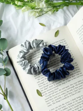 Mulberry Silk Classic Scrunchie in Silver Grey/Navy