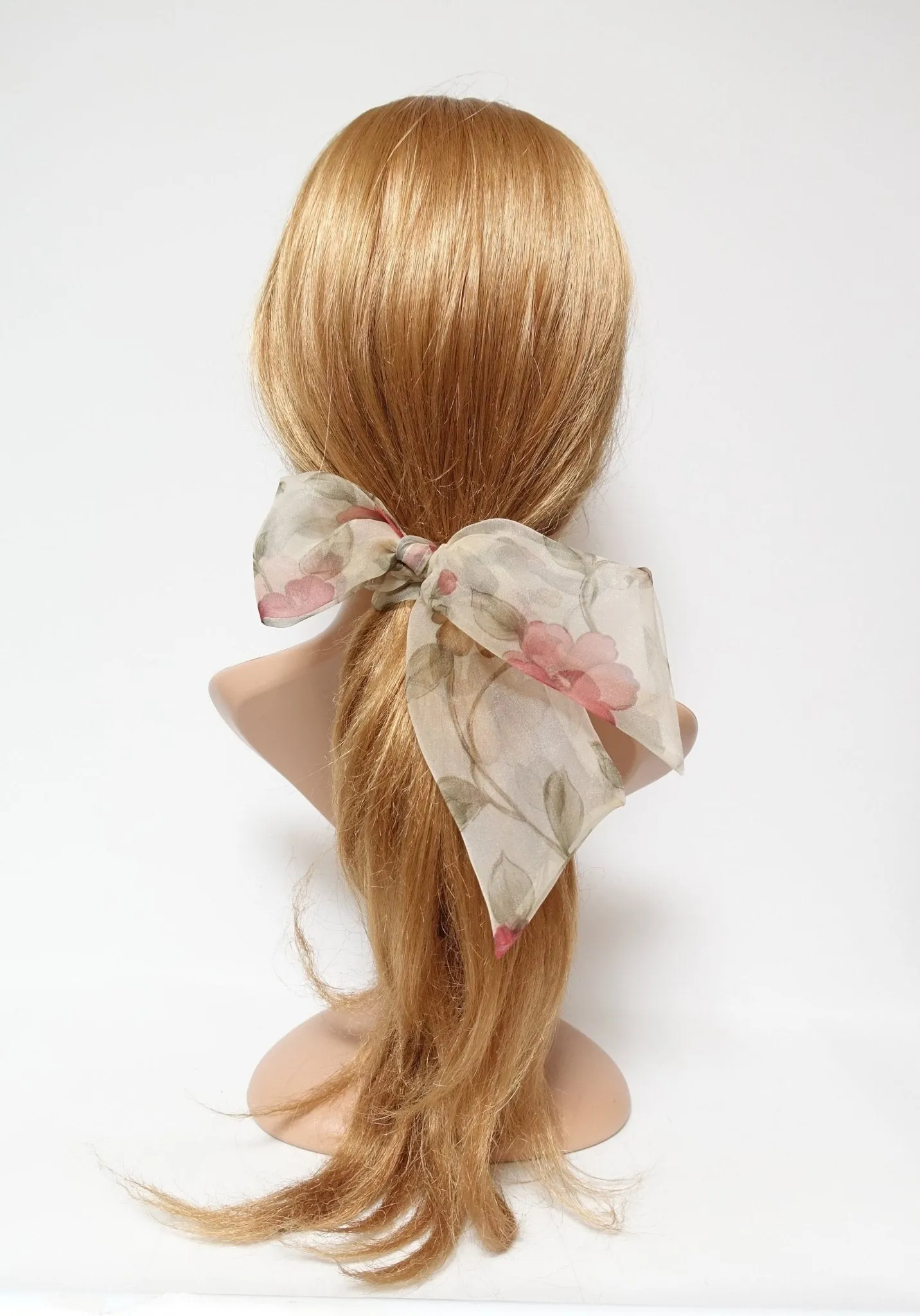 organdy mesh flower print bow knot scrunchies woman hair accessory