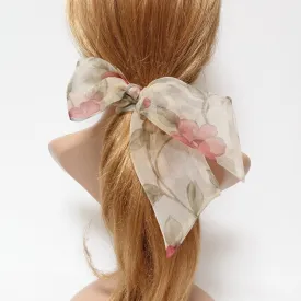 organdy mesh flower print bow knot scrunchies woman hair accessory