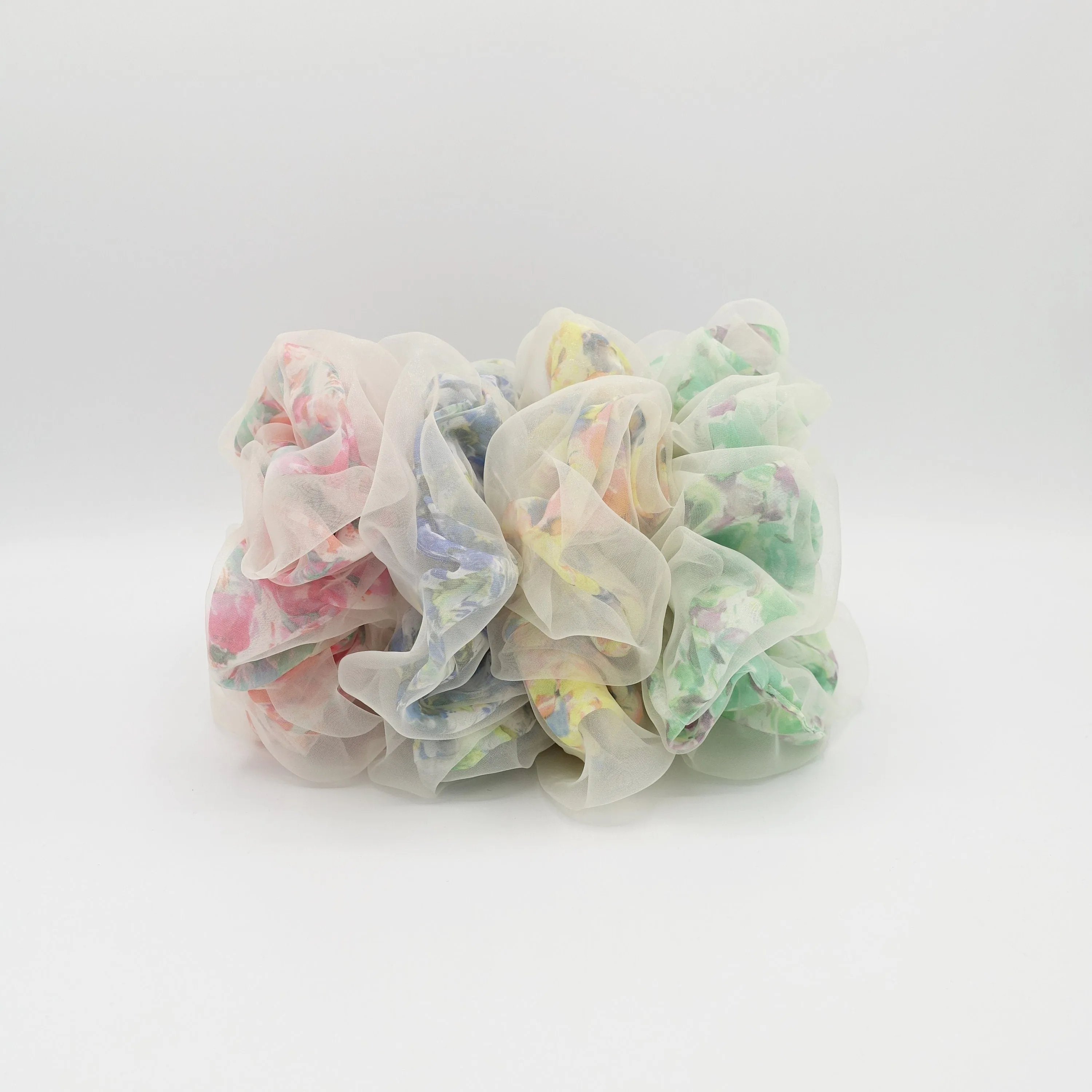 organza covered floral chiffon scrunchies see through hair scrunchie for women