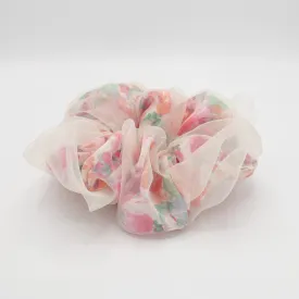 organza covered floral chiffon scrunchies see through hair scrunchie for women