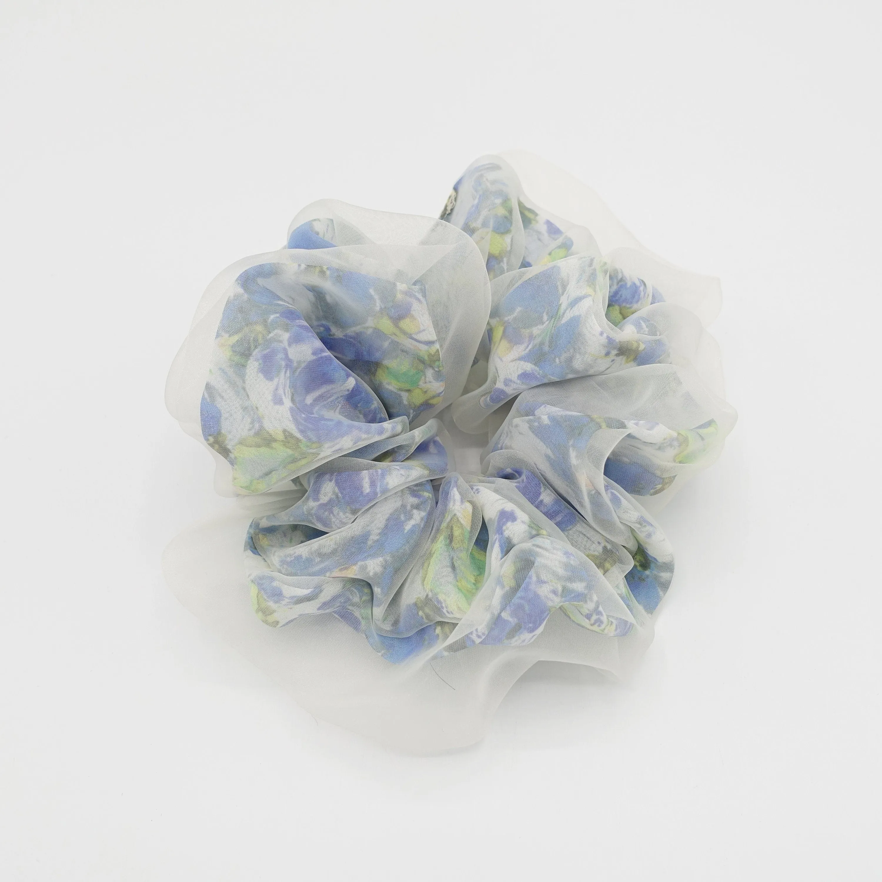 organza covered floral chiffon scrunchies see through hair scrunchie for women