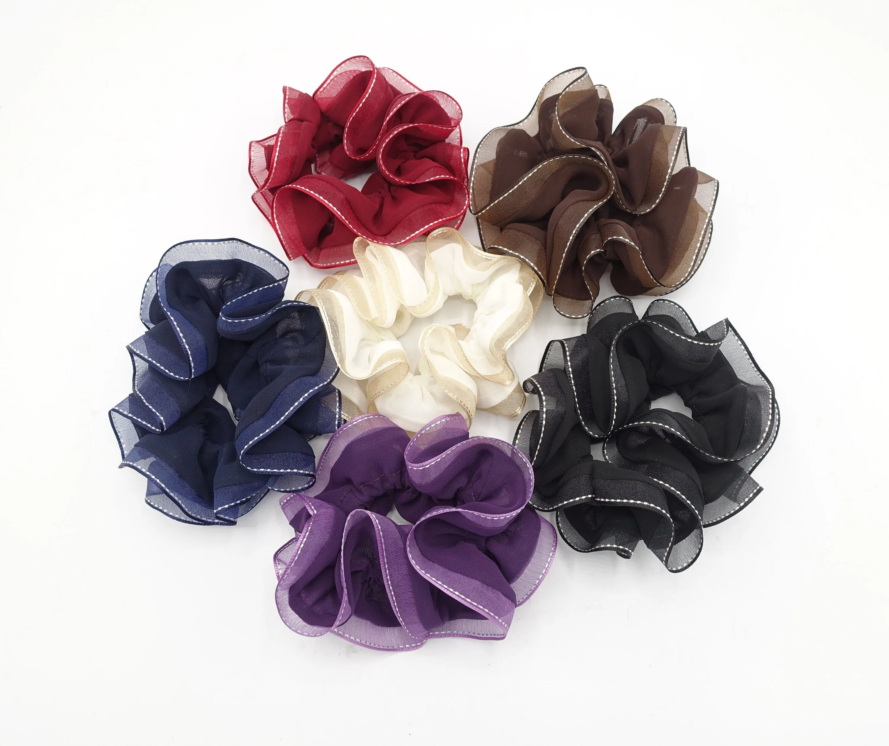 organza edge scrunchies stitch trim chiffon scrunchie woman hair accessory